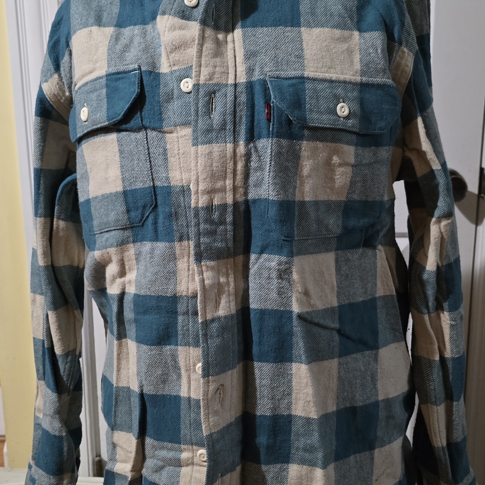 Levi's Teal and Beige Plaid Shirt Jacket